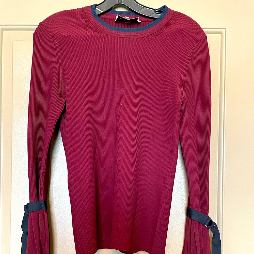Phillip Lim burgundy & blue bell sleeve sweater